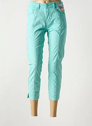 Pantalon 7/8 tissage popeline taille normale bleu QUATRE VINGT JOURS femme