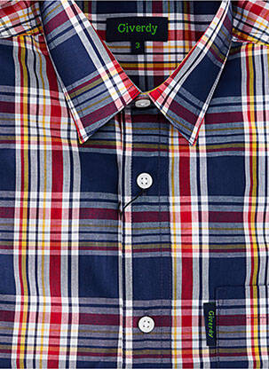 Chemise manches courtes imprimé carreaux bleu GIVERDY homme