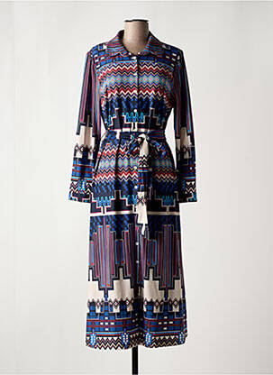 Robe longue imprimé fantaisie manches longues bleu K-DESIGN femme