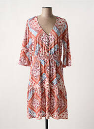 Robe mi-longue imprimé fleurs manches 3/4 orange K-DESIGN femme