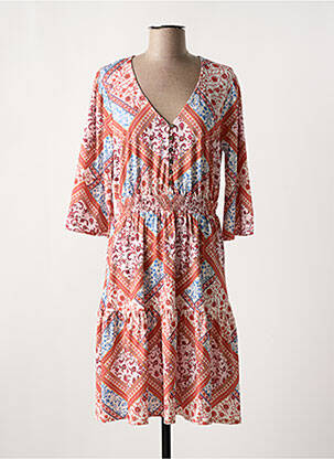 Robe mi-longue imprimé fleurs manches 3/4 orange K-DESIGN femme