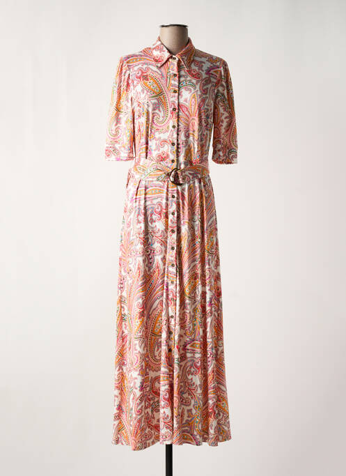 Robe longue imprimé fleurs manches courtes orange K-DESIGN femme