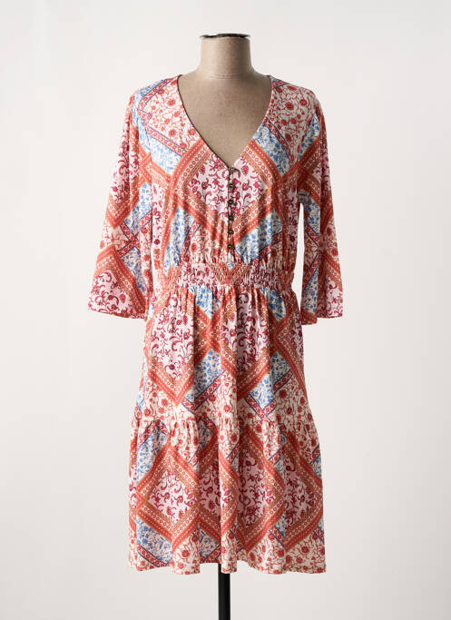 Robe mi-longue imprimé fleurs manches 3/4 orange K-DESIGN femme