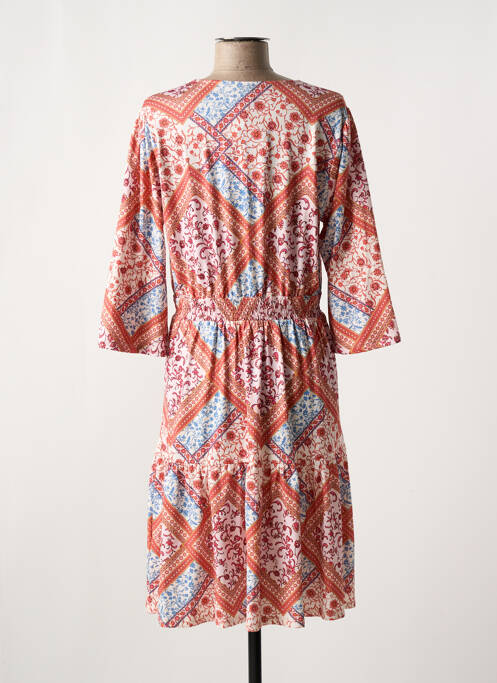 Robe mi-longue imprimé fleurs manches 3/4 orange K-DESIGN femme