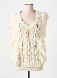 Pull col v manches courtes beige CREAM femme