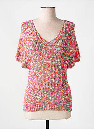 Pull maille ajourée manches courtes rose CREAM femme