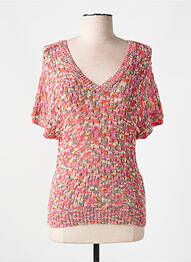 Pull tissage chiné manches courtes rose CREAM femme