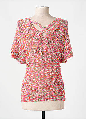 Pull maille ajourée manches courtes rose CREAM femme