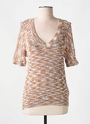 Pull col v manches 3/4 marron 5715296556203 femme