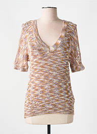 Pull tissage chiné manches 3/4 marron 5715296556203 femme