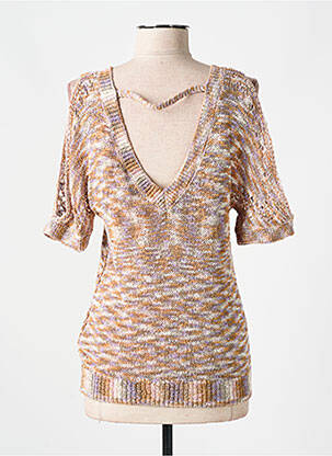 Pull col v manches 3/4 marron 5715296556203 femme