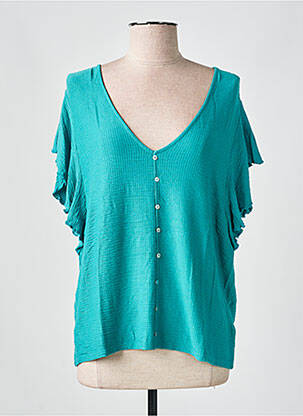 T-shirt col v manches courtes vert JULIE GUERLANDE femme