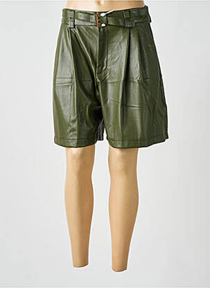 Short tissage simili-cuir taille haute vert IMPERIAL femme