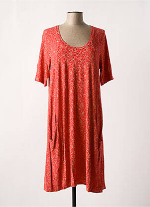 Robe mi-longue imprimé fantaisie manches courtes orange ZILCH femme
