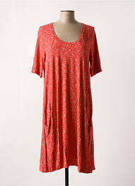 Robe mi-longue imprimé fantaisie manches courtes orange ZILCH femme