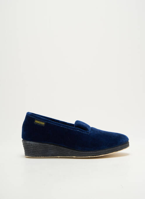 Chaussons/pantoufles tissage velours talon de 4 à 6cm bleu SEMELFLEX femme