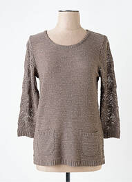 Pull maille ajourée manches 3/4 gris DUGER femme