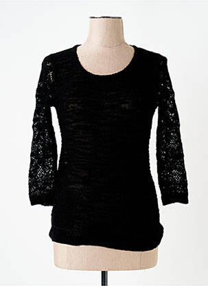 Pull maille ajourée manches 3/4 noir DUGER femme