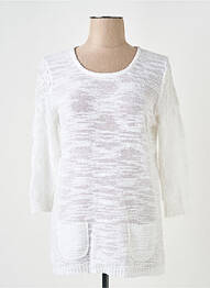 Pull maille ajourée manches 3/4 blanc DUGER femme