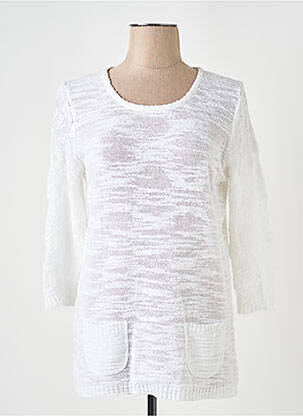 Pull maille ajourée manches 3/4 blanc DUGER femme