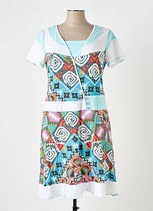 Robe mi-longue imprimé fantaisie manches courtes bleu S.QUISE femme