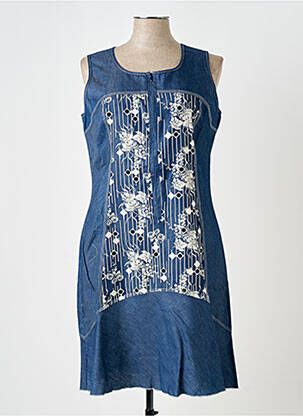 Robe mi-longue imprimé fleurs sans manche bleu S.QUISE femme