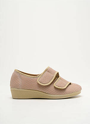 Chaussons/pantoufles fermeture scratch talon plat jusqu'à 3cm beige GOES femme