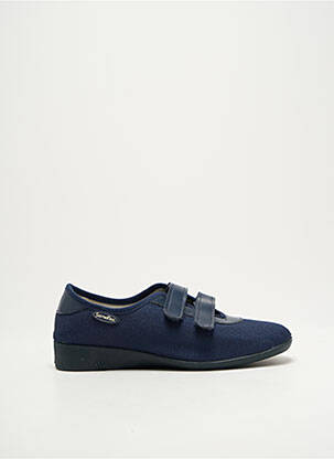 Chaussons/pantoufles fermeture scratch talon plat jusqu'à 3cm bleu SEMELFLEX femme