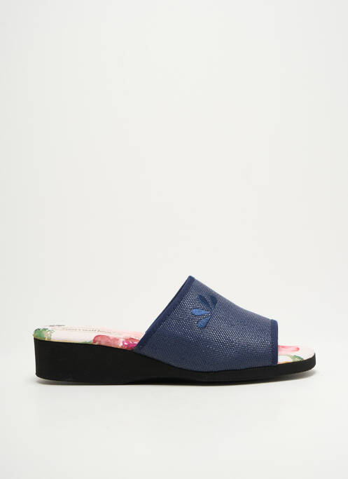 Chaussons/pantoufles tissage satiné talon de 4 à 6cm bleu SEMELFLEX femme