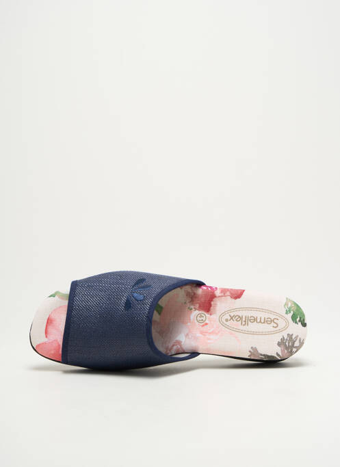 Chaussons/pantoufles tissage satiné talon de 4 à 6cm bleu SEMELFLEX femme