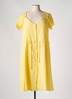 Robe mi-longue tissage crêpe manches courtes jaune LOLA ESPELETA femme