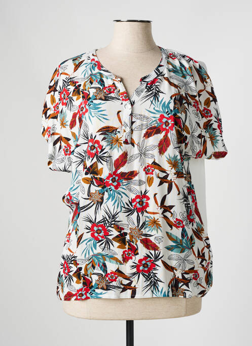 T-shirt col v manches courtes blanc CHRISTINE LAURE femme