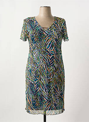 Robe mi-longue imprimé fantaisie manches courtes vert ARONA femme