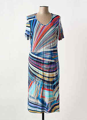 Robe mi-longue manches courtes manches courtes bleu UNO PIU femme