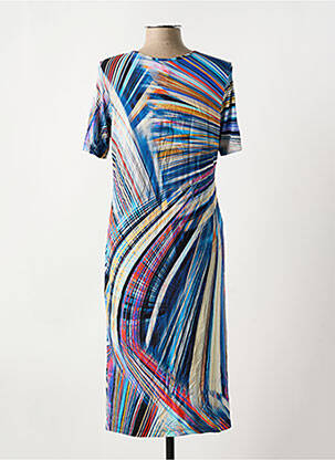 Robe mi-longue manches courtes manches courtes bleu UNO PIU femme