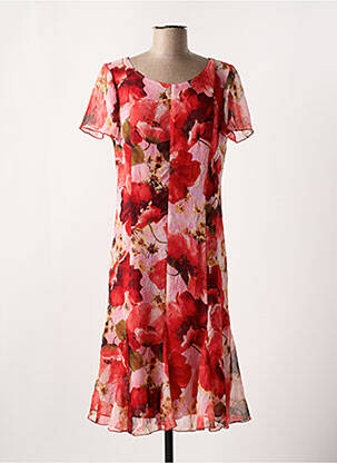Robe mi-longue imprimé fleurs manches courtes rouge GEVANA femme