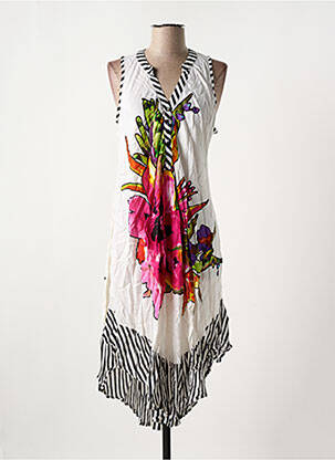 Robe mi-longue imprimé fleurs sans manche rose NICE DAY femme