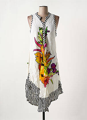 Robe mi-longue imprimé fleurs sans manche orange NICE DAY femme