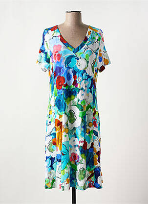 Robe mi-longue imprimé fleurs manches courtes bleu DOLCEZZA femme