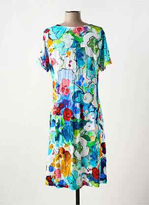 Robe mi-longue imprimé fleurs manches courtes bleu DOLCEZZA femme