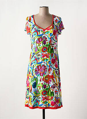Robe mi-longue imprimé fleurs manches courtes rouge DOLCEZZA femme