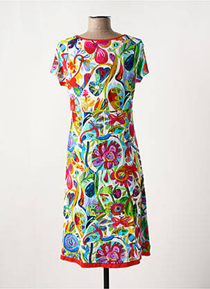 Robe mi-longue imprimé fleurs manches courtes rouge DOLCEZZA femme