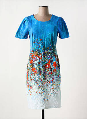 Robe mi-longue imprimé fleurs manches courtes bleu DOLCEZZA femme
