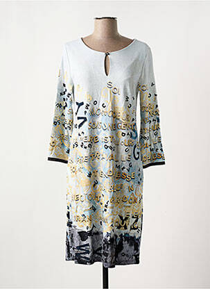 Robe mi-longue imprimé fantaisie manches longues gris DOLCEZZA femme