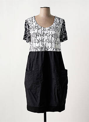 Robe mi-longue imprimé fantaisie manches courtes noir DOLCEZZA femme
