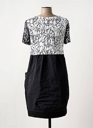 Robe mi-longue imprimé fantaisie manches courtes noir DOLCEZZA femme