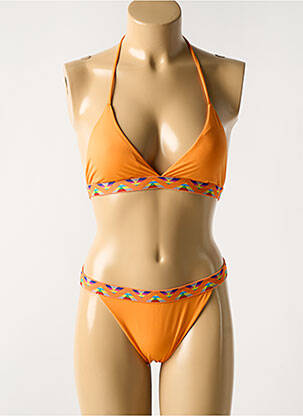 Maillot de bain 2 pièces stretch haut triangles orange LUNA femme