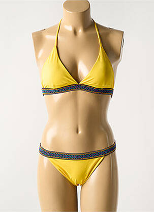 Maillot de bain 2 pièces stretch haut triangles jaune LUNA femme