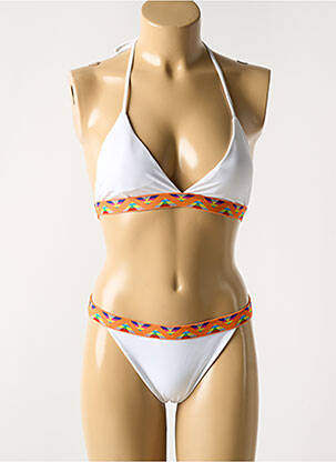 Maillot de bain 2 pièces stretch haut triangles blanc LUNA femme