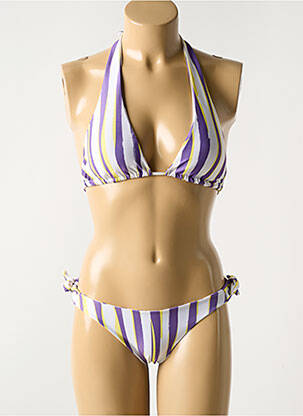 Maillot de bain 2 pièces stretch haut triangles violet LUNA femme
